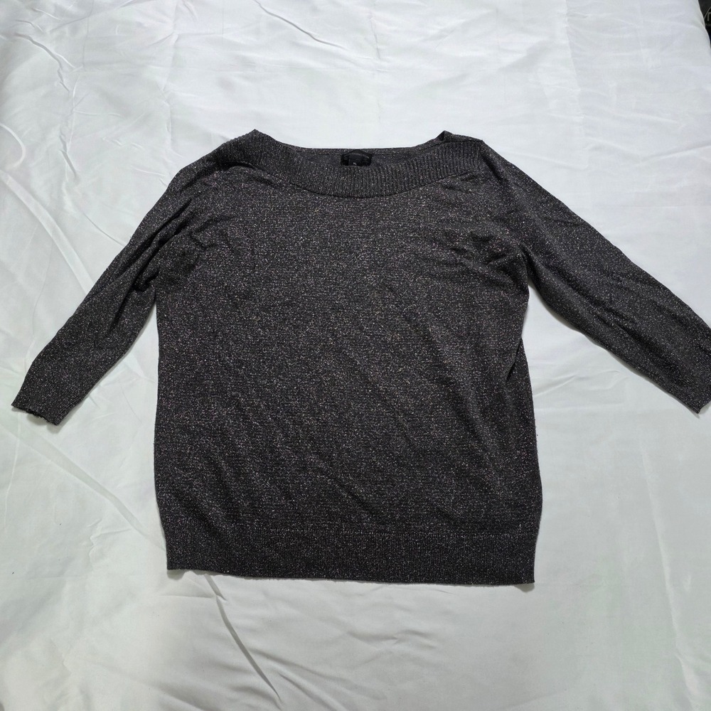 Worthington Womens XL Metallic Knit Sweater Grey Silver Shimmer Pullover